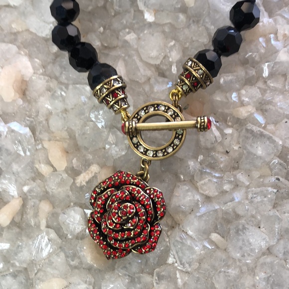 NWOT Retired Heidi Daus Designer Red Rose Rhinestone Toggle Bracelet Flower Boho - Picture 9 of 10